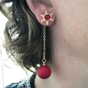 Mix-n-Match Red & Gold Snowflake & Ornament Drop Stud Holiday Earrings NWT